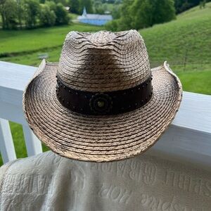 Brown Straw Cowboy Hat with Black Band